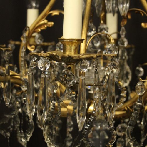 FRENCH GILDED BRONZE CRYSTAL 9 LIGHT ANTIQUE CHANDELIER - ADDITIONAL PHOTO 4