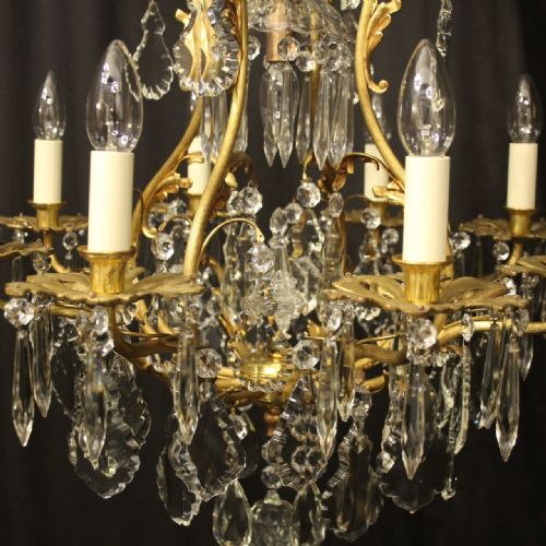 FRENCH GILDED BRONZE CRYSTAL 9 LIGHT ANTIQUE CHANDELIER - ADDITIONAL PHOTO 5