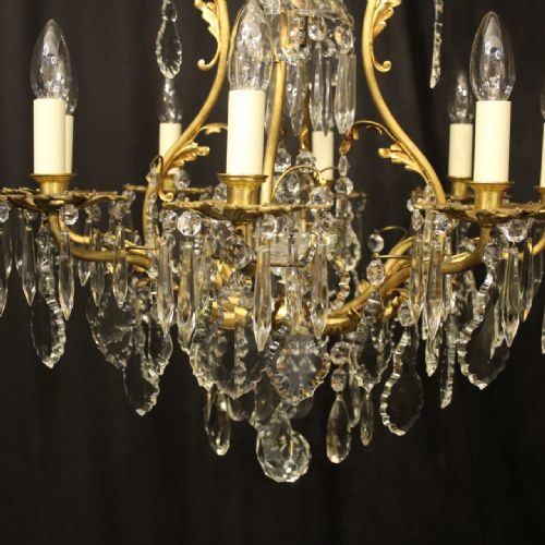 FRENCH GILDED BRONZE CRYSTAL 9 LIGHT ANTIQUE CHANDELIER - ADDITIONAL PHOTO 6