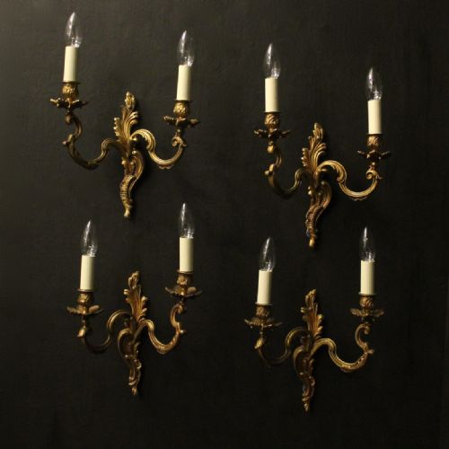 french set of 4 gilded twin arm antique wall lights - CATEGORY: ANTIQUE LIGHTING - DATED 1920