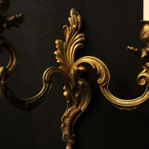 FRENCH SET OF 4 GILDED TWIN ARM ANTIQUE WALL LIGHTS - ADDITIONAL PHOTO 1