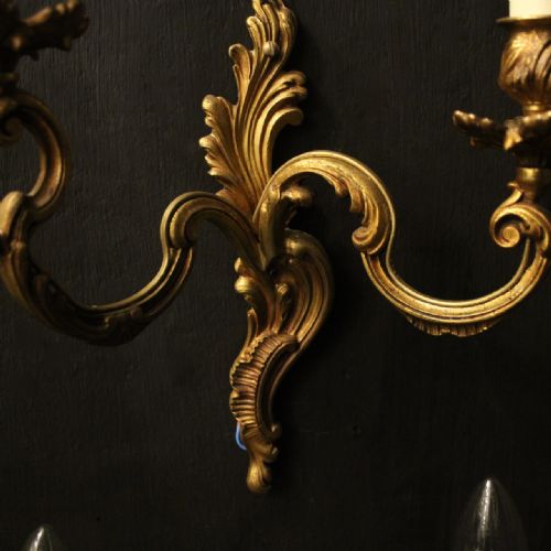 FRENCH SET OF 4 GILDED TWIN ARM ANTIQUE WALL LIGHTS - ADDITIONAL PHOTO 2