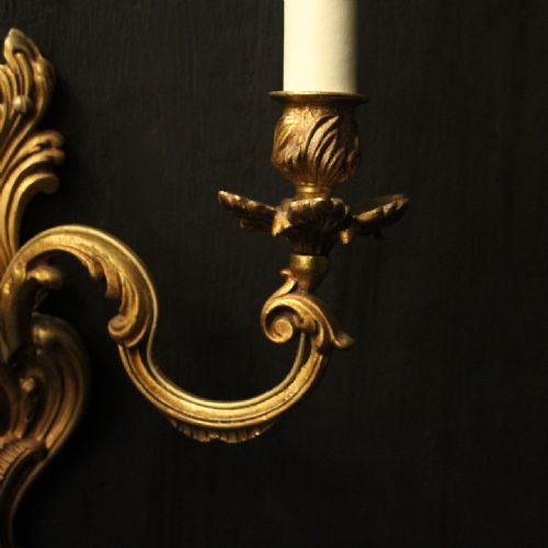 FRENCH SET OF 4 GILDED TWIN ARM ANTIQUE WALL LIGHTS - ADDITIONAL PHOTO 3