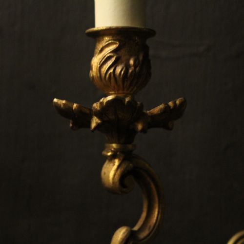 FRENCH SET OF 4 GILDED TWIN ARM ANTIQUE WALL LIGHTS - ADDITIONAL PHOTO 4
