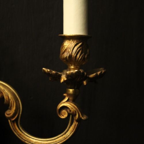 FRENCH SET OF 4 GILDED TWIN ARM ANTIQUE WALL LIGHTS - ADDITIONAL PHOTO 5