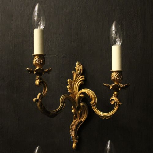 FRENCH SET OF 4 GILDED TWIN ARM ANTIQUE WALL LIGHTS - ADDITIONAL PHOTO 6