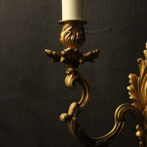 FRENCH SET OF 4 GILDED TWIN ARM ANTIQUE WALL LIGHTS - ADDITIONAL PHOTO 7