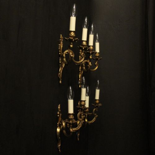 FRENCH SET OF 4 GILDED TWIN ARM ANTIQUE WALL LIGHTS - ADDITIONAL PHOTO 9