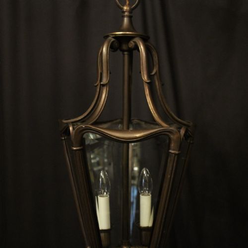 FRENCH BRONZE TWIN LIGHT ANTIQUE HALL LANTERN - ADDITIONAL PHOTO 1