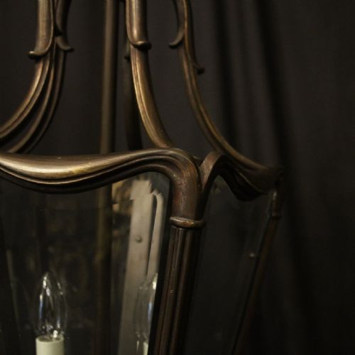 FRENCH BRONZE TWIN LIGHT ANTIQUE HALL LANTERN - ADDITIONAL PHOTO 4