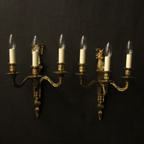 engish pair of gilded bronze ram headed antique sconces - CATEGORY: ANTIQUE LIGHTING - DATED 19TH CENTURY