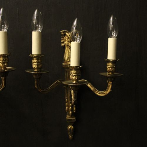 ENGISH PAIR OF GILDED BRONZE RAM HEADED ANTIQUE SCONCES - ADDITIONAL PHOTO 1