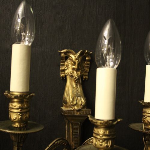 ENGISH PAIR OF GILDED BRONZE RAM HEADED ANTIQUE SCONCES - ADDITIONAL PHOTO 2
