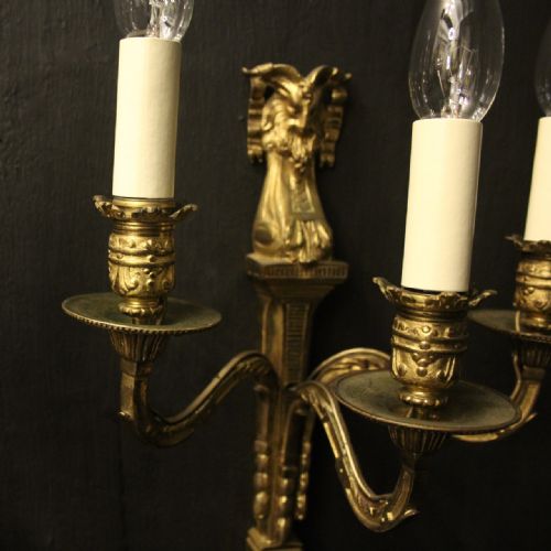 ENGISH PAIR OF GILDED BRONZE RAM HEADED ANTIQUE SCONCES - ADDITIONAL PHOTO 5