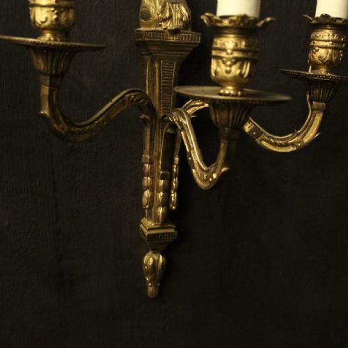 ENGISH PAIR OF GILDED BRONZE RAM HEADED ANTIQUE SCONCES - ADDITIONAL PHOTO 6