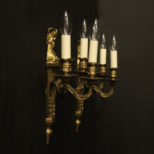 ENGISH PAIR OF GILDED BRONZE RAM HEADED ANTIQUE SCONCES - ADDITIONAL PHOTO 9