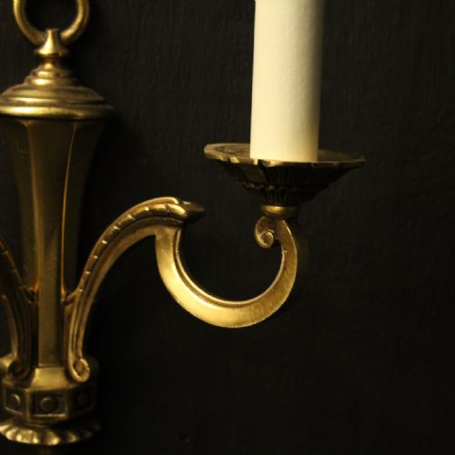 FRENCH PAIR OF GILDED TWIN ARM WALL LIGHTS - ADDITIONAL PHOTO 4