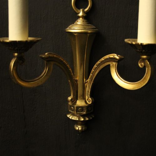 FRENCH PAIR OF GILDED TWIN ARM WALL LIGHTS - ADDITIONAL PHOTO 9