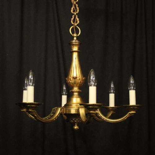 french gilded bronze 6 light antique chandelier - CATEGORY: ANTIQUE LIGHTING - DATED 1920