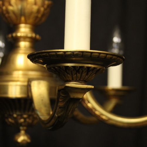 FRENCH GILDED BRONZE 6 LIGHT ANTIQUE CHANDELIER - ADDITIONAL PHOTO 4