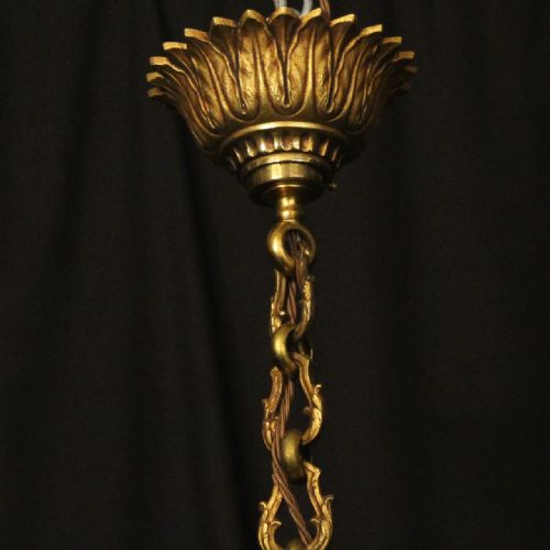 FRENCH GILDED BRONZE 6 LIGHT ANTIQUE CHANDELIER - ADDITIONAL PHOTO 9