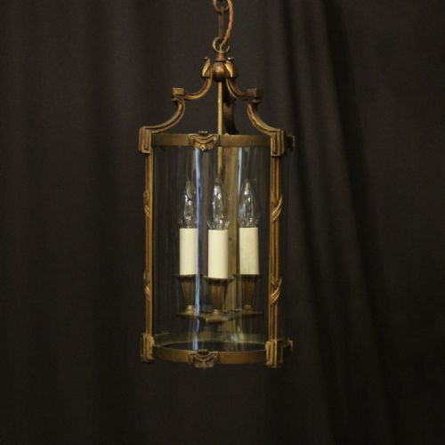 french gilded bronze convex antique hall lantern - CATEGORY: ANTIQUE LIGHTING - DATED 1920