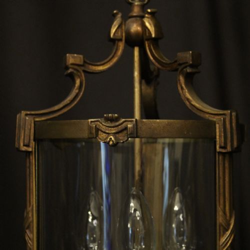FRENCH GILDED BRONZE CONVEX ANTIQUE HALL LANTERN - ADDITIONAL PHOTO 3
