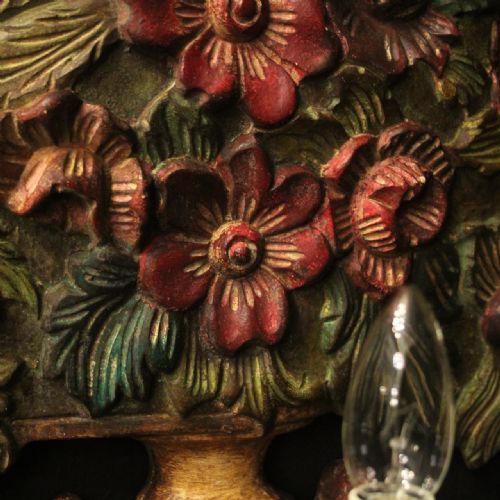 FLORENTINE PAIR OF TRIPLE ARM CARCED POLYCHROME ANTIQUE LIGHTS - ADDITIONAL PHOTO 6