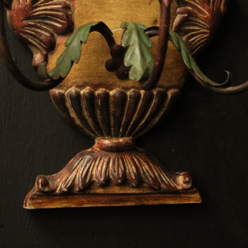 FLORENTINE PAIR OF TRIPLE ARM CARCED POLYCHROME ANTIQUE LIGHTS - ADDITIONAL PHOTO 8