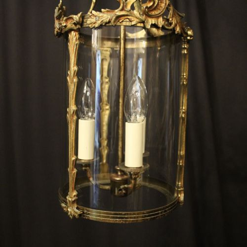 FRENCH GILDED TRIPLE LIGHT ANTIQUE LANTERN - ADDITIONAL PHOTO 2