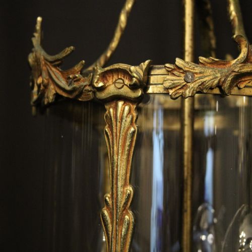 FRENCH GILDED TRIPLE LIGHT ANTIQUE LANTERN - ADDITIONAL PHOTO 3