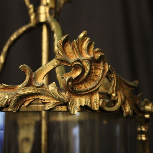 FRENCH GILDED TRIPLE LIGHT ANTIQUE LANTERN - ADDITIONAL PHOTO 4