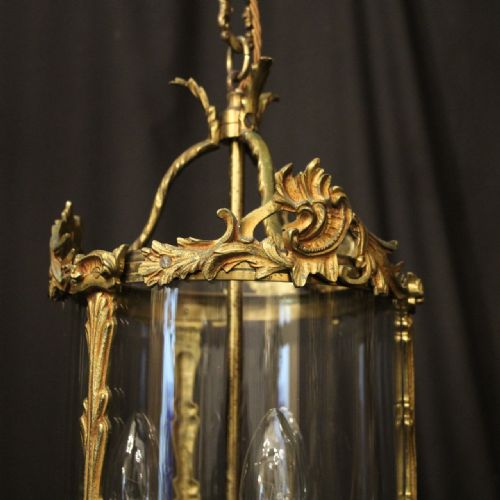 FRENCH GILDED TRIPLE LIGHT ANTIQUE LANTERN - ADDITIONAL PHOTO 5