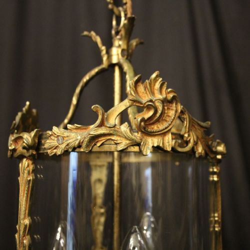 FRENCH GILDED TRIPLE LIGHT ANTIQUE LANTERN - ADDITIONAL PHOTO 7