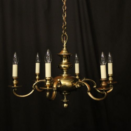 english brass 6 light antique chandelier - CATEGORY: ANTIQUE LIGHTING - DATED 1920