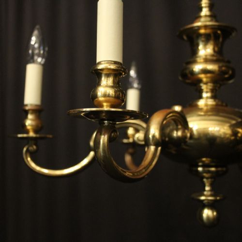 ENGLISH BRASS 6 LIGHT ANTIQUE CHANDELIER - ADDITIONAL PHOTO 1