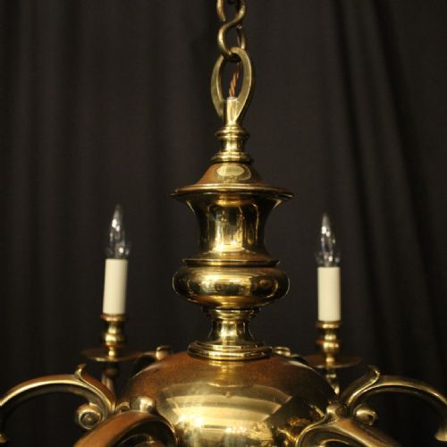 ENGLISH BRASS 6 LIGHT ANTIQUE CHANDELIER - ADDITIONAL PHOTO 2