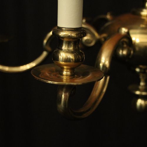 ENGLISH BRASS 6 LIGHT ANTIQUE CHANDELIER - ADDITIONAL PHOTO 3