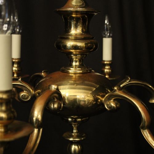 ENGLISH BRASS 6 LIGHT ANTIQUE CHANDELIER - ADDITIONAL PHOTO 4