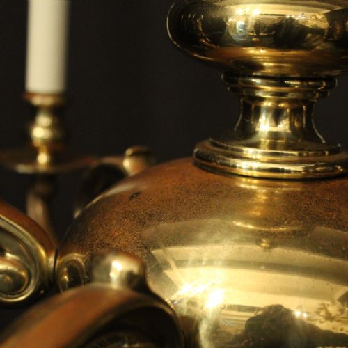 ENGLISH BRASS 6 LIGHT ANTIQUE CHANDELIER - ADDITIONAL PHOTO 8