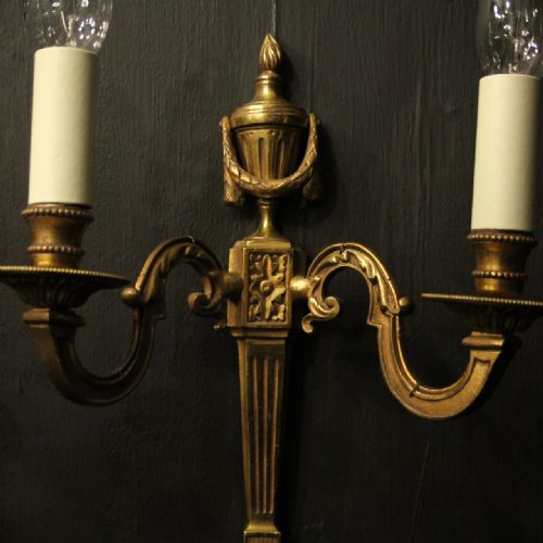FRENCH PAIR OF GILDED BRASS ANTIQUE WALL LIGHTS - ADDITIONAL PHOTO 4