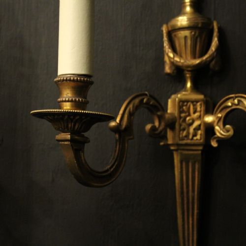 FRENCH PAIR OF GILDED BRASS ANTIQUE WALL LIGHTS - ADDITIONAL PHOTO 5