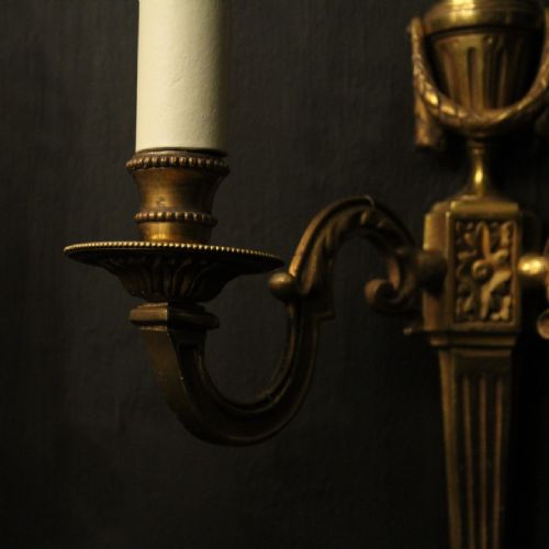 FRENCH PAIR OF GILDED BRASS ANTIQUE WALL LIGHTS - ADDITIONAL PHOTO 6
