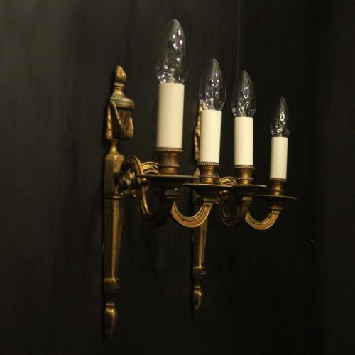 FRENCH PAIR OF GILDED BRASS ANTIQUE WALL LIGHTS - ADDITIONAL PHOTO 9