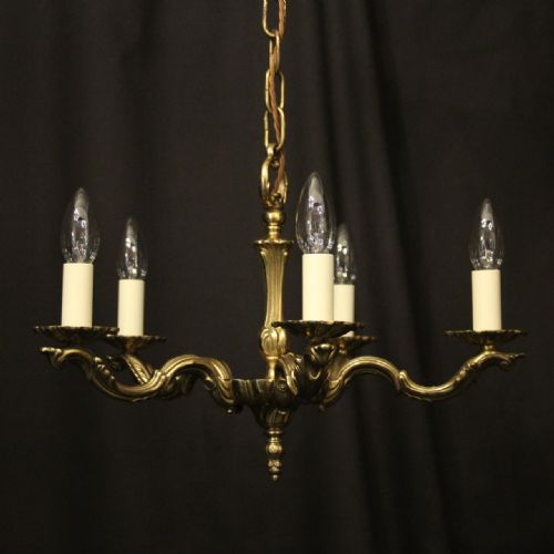 french gilded brass 5 light chandelier - CATEGORY: ANTIQUE LIGHTING - DATED 1930