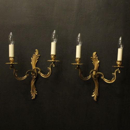 french pair of gilded twin arm antique wall lights - CATEGORY: ANTIQUE LIGHTING - DATED 1920