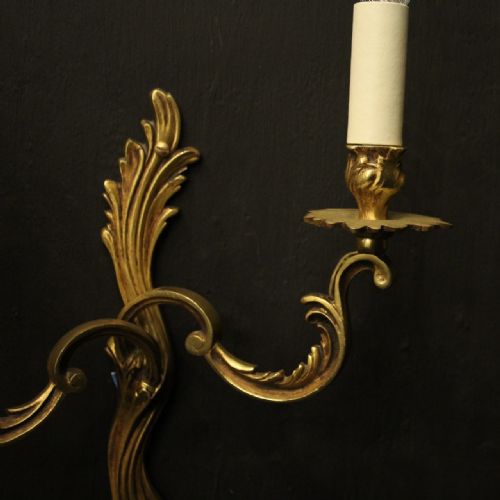 FRENCH PAIR OF GILDED TWIN ARM ANTIQUE WALL LIGHTS - ADDITIONAL PHOTO 2