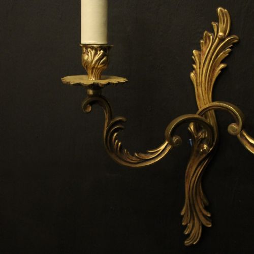 FRENCH PAIR OF GILDED TWIN ARM ANTIQUE WALL LIGHTS - ADDITIONAL PHOTO 3
