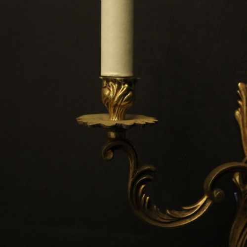 FRENCH PAIR OF GILDED TWIN ARM ANTIQUE WALL LIGHTS - ADDITIONAL PHOTO 4