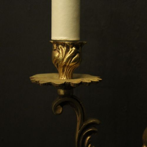 FRENCH PAIR OF GILDED TWIN ARM ANTIQUE WALL LIGHTS - ADDITIONAL PHOTO 5